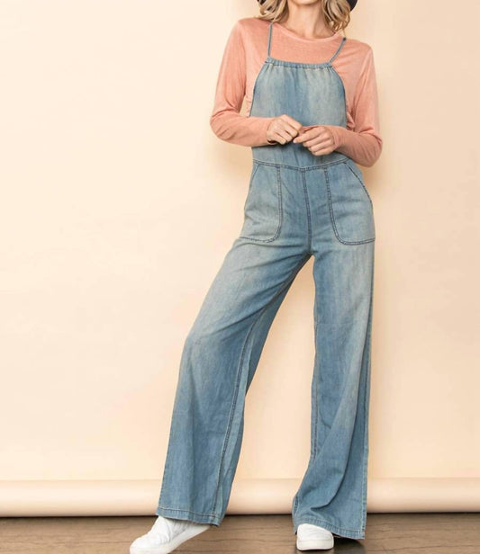 Vintage-Overall mit weitem Bein, Waschung und Taschen