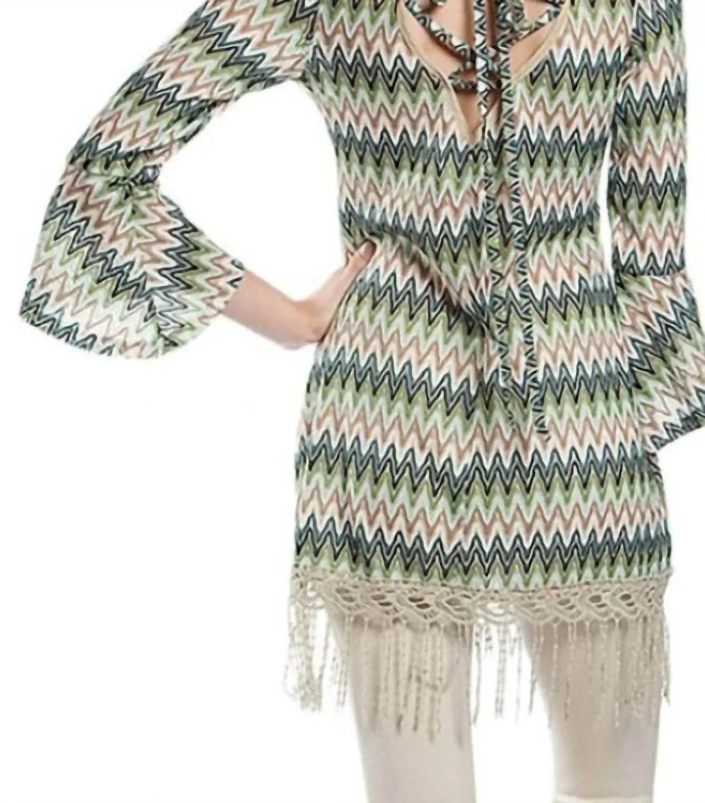 Back Lace Up Fringe Tunic Top