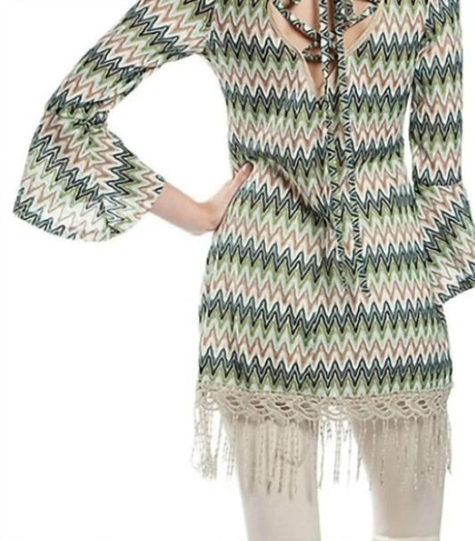 Back Lace Up Fringe Tunic Top