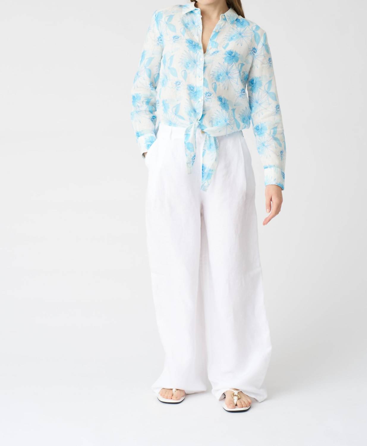 Flower Print Linen Blouse