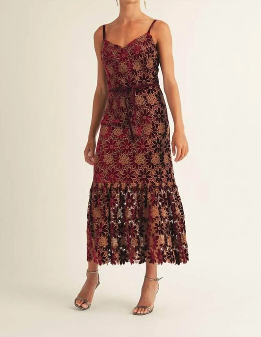 Vera Samt-Midi-Kleid mit Blumenmuster