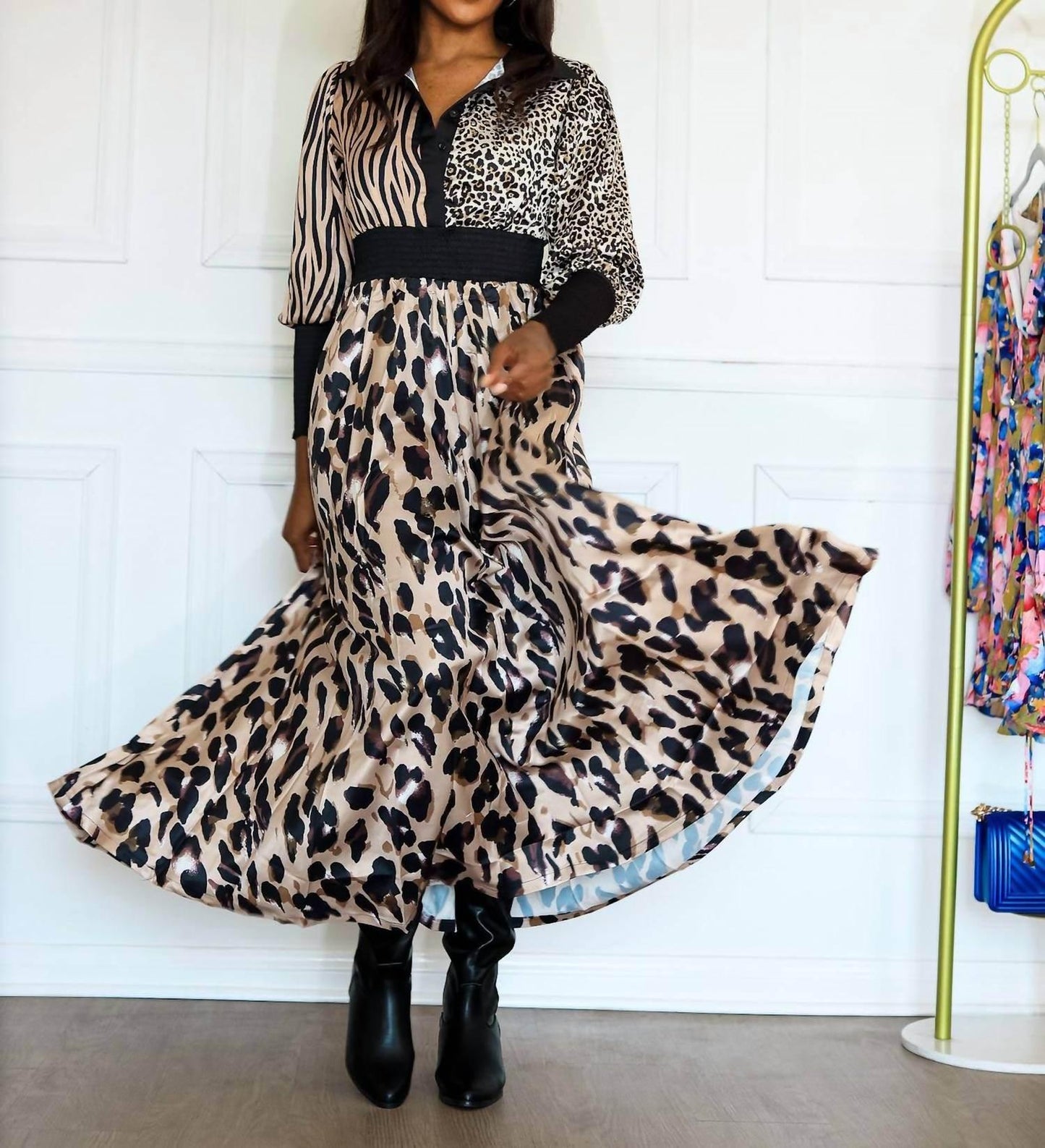 Women's Animal Print Long Sleeve Maxi Dress