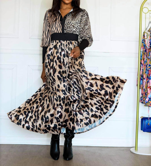 Women's Animal Print Long Sleeve Maxi Dress