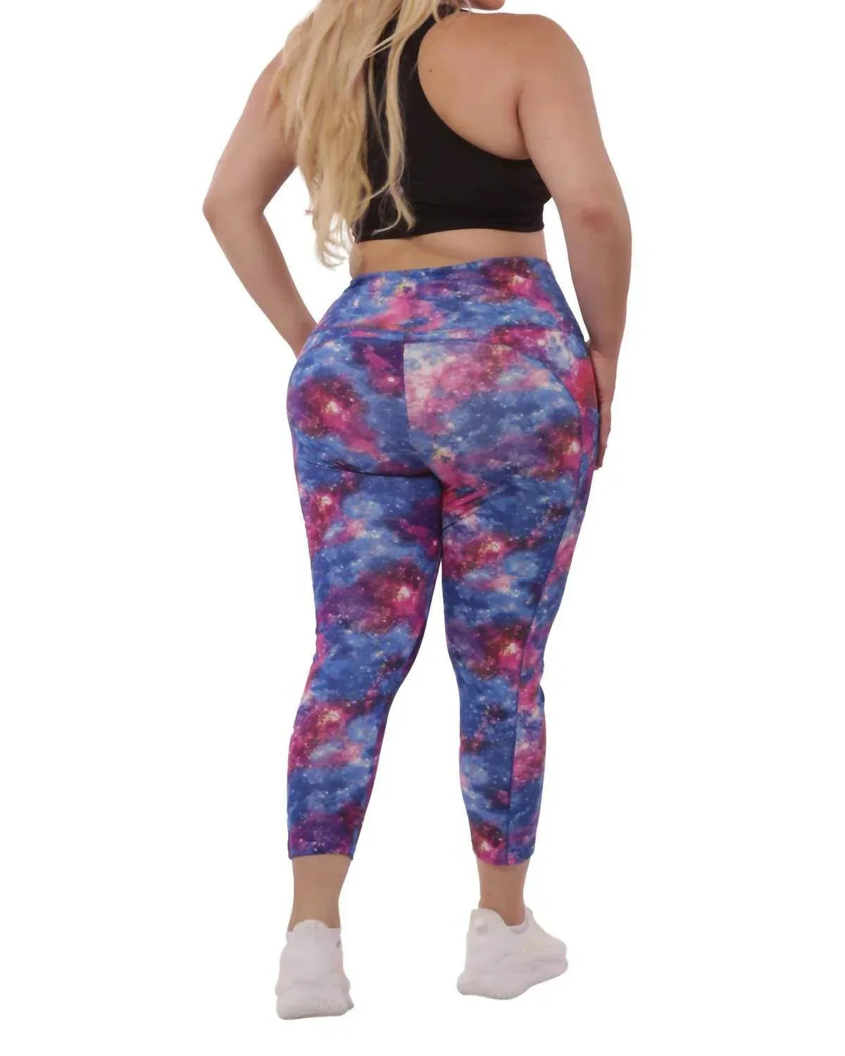 PLUS SIZE HIGH WAIST TUMMY CONTROL SPORTS LEGGINGS WITH SIDE POCKETS