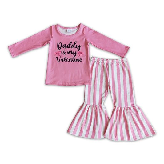 Daddy is my valentine pink shirt stripe pants girls boutique clothes