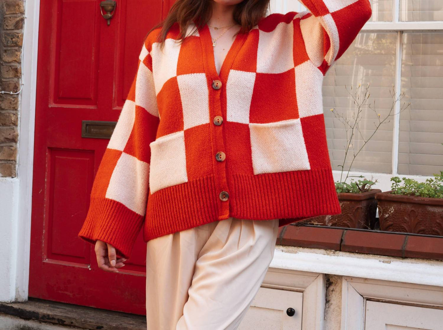 Candice Karierte Strickjacke