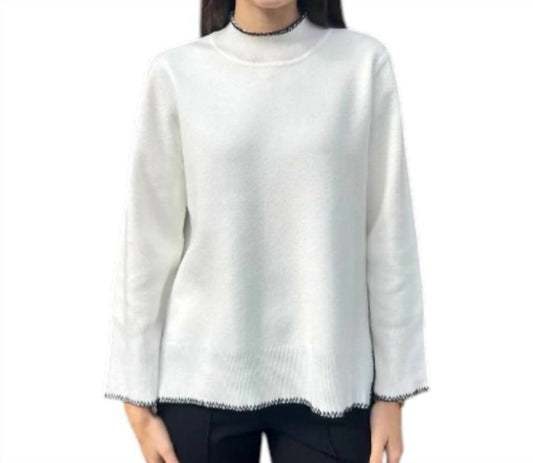 Mock-Neck-Pullover mit hohem und tiefem Saum und Ziernähten