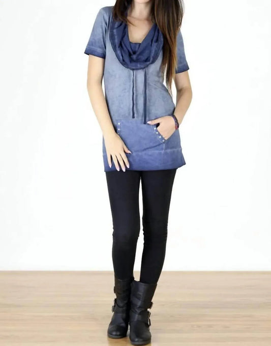 Cotton Short Sleeve Cowl Neck Tunic Top