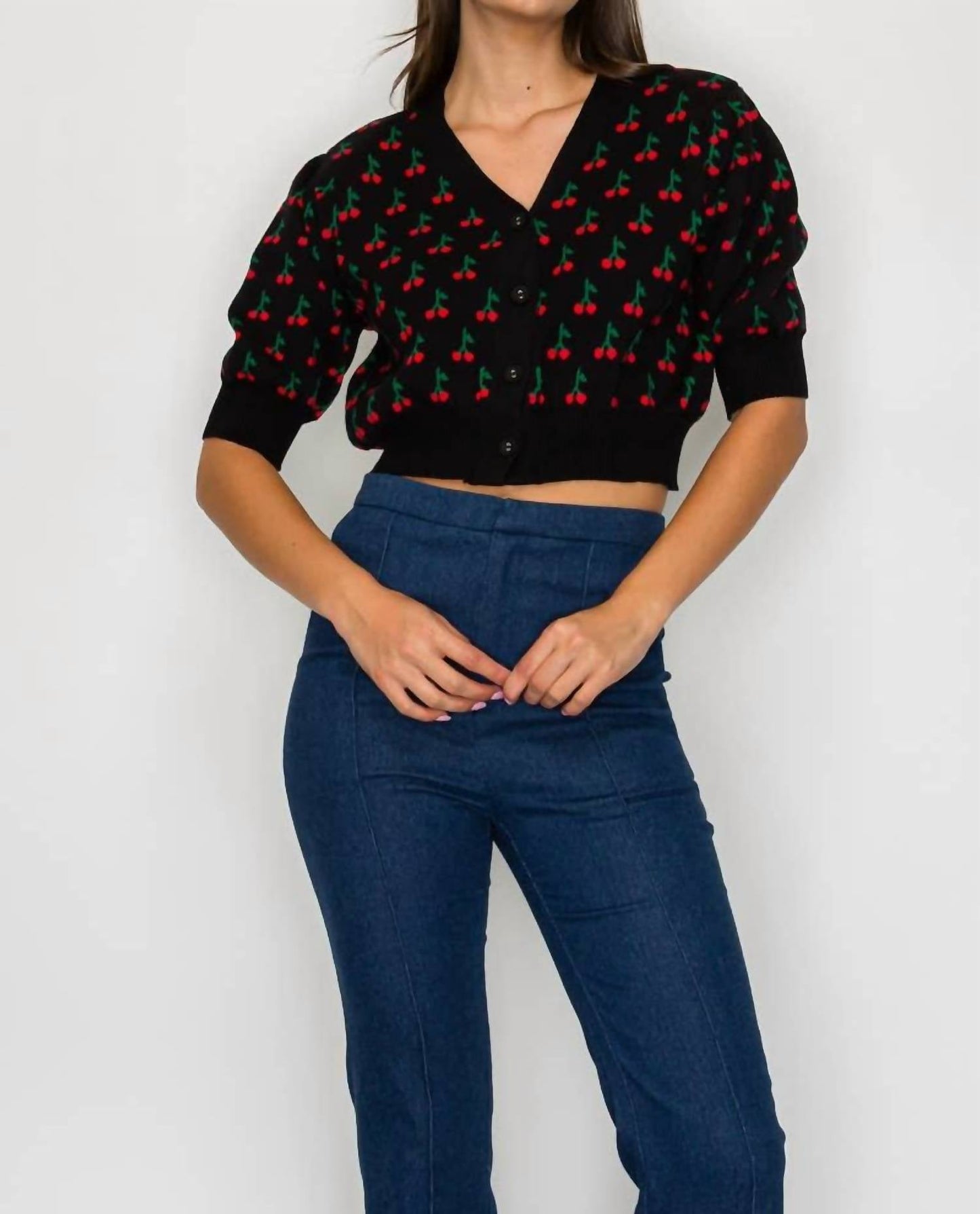 Süßer Kirsch-Crop-Pullover