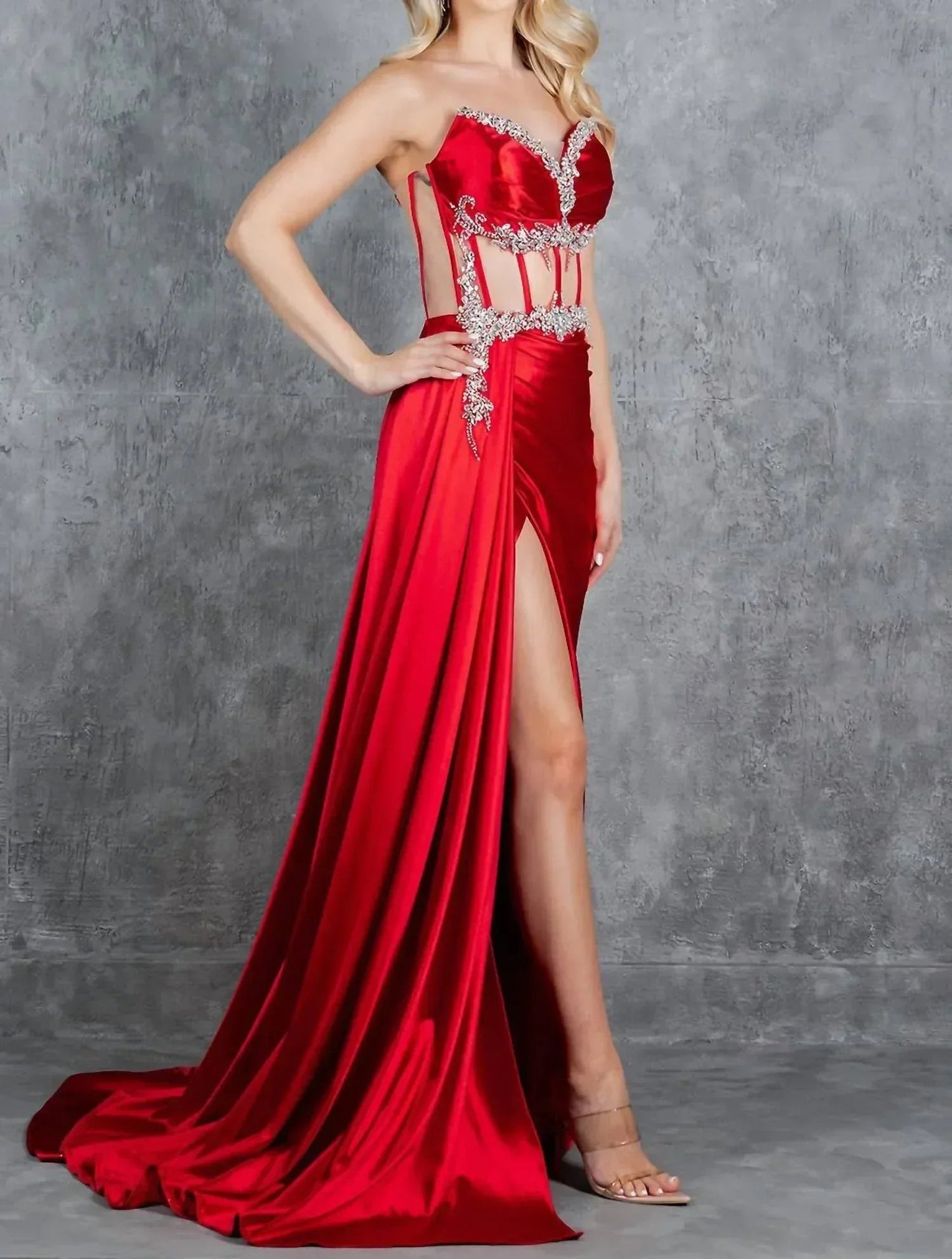 Long Prom Formal Fitted Slit Evening Dress