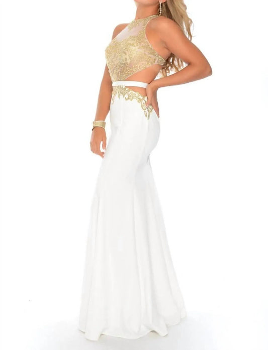 Beaded High Neck Evening Gown