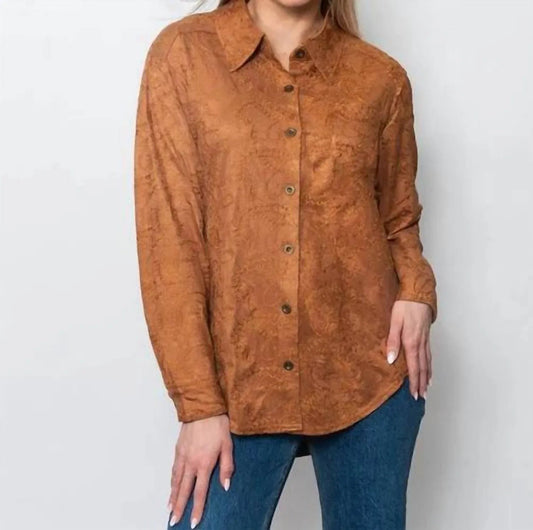 Embroidered Suede Button-up Shirt