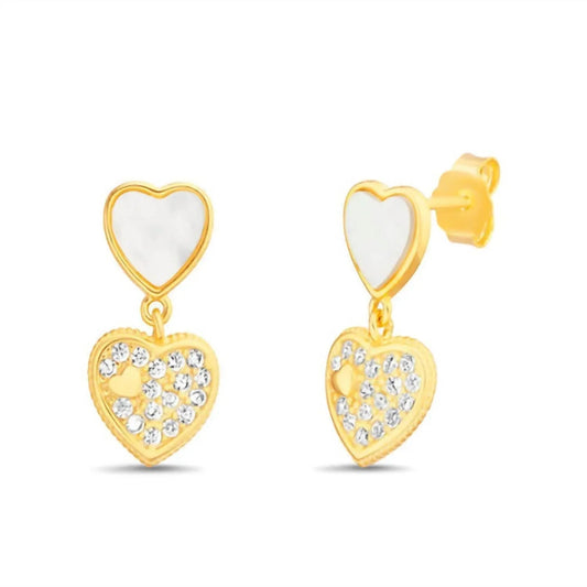 Women's Mop Heart Dangling Cubic Zirconia Heart Post Earrings