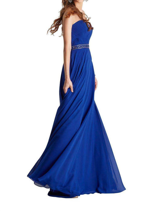 Strapless Pleated Surplice Chiffon Gown