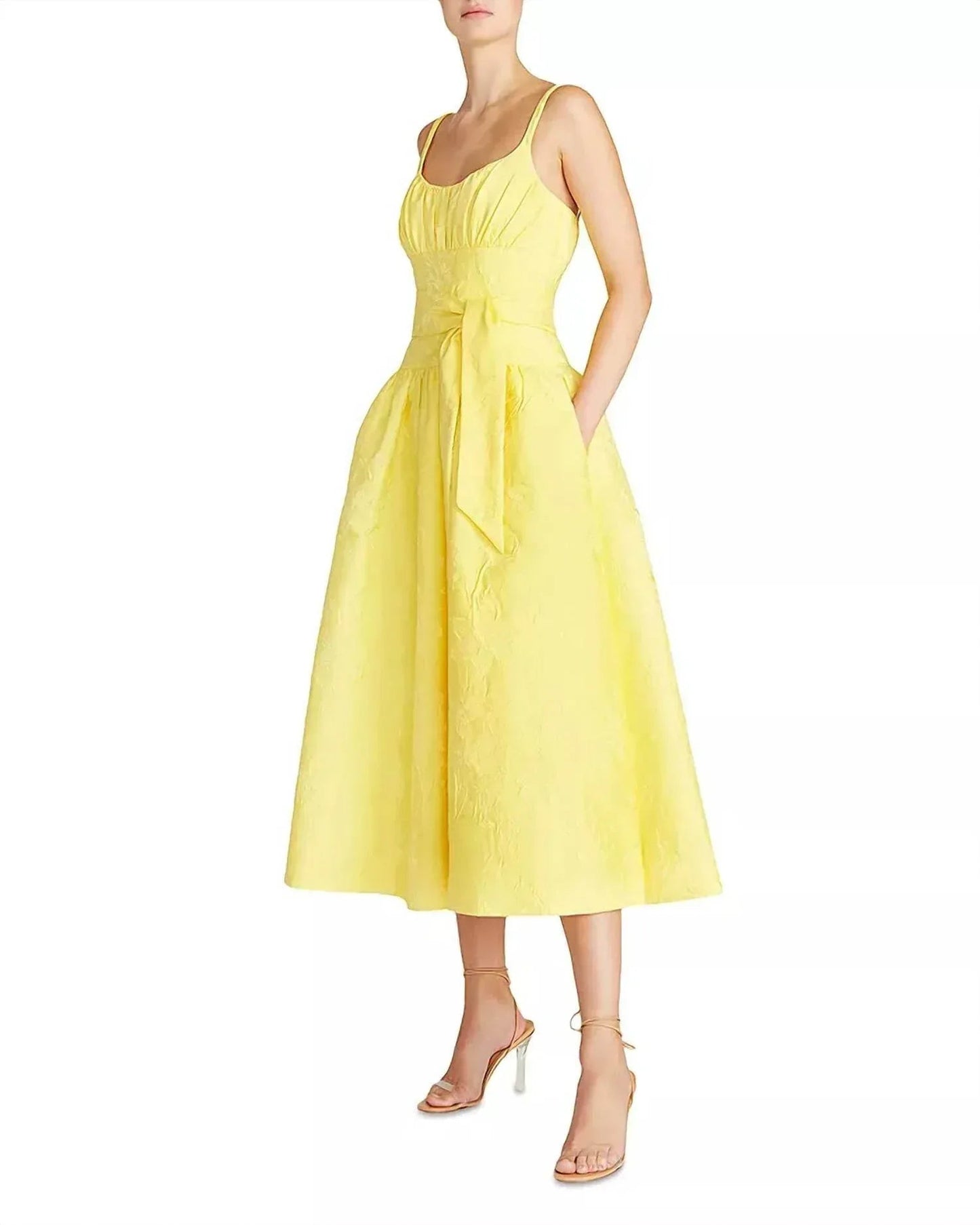 Narzissen-Jacquard-Midi-Fit-and-Flare-Kleid