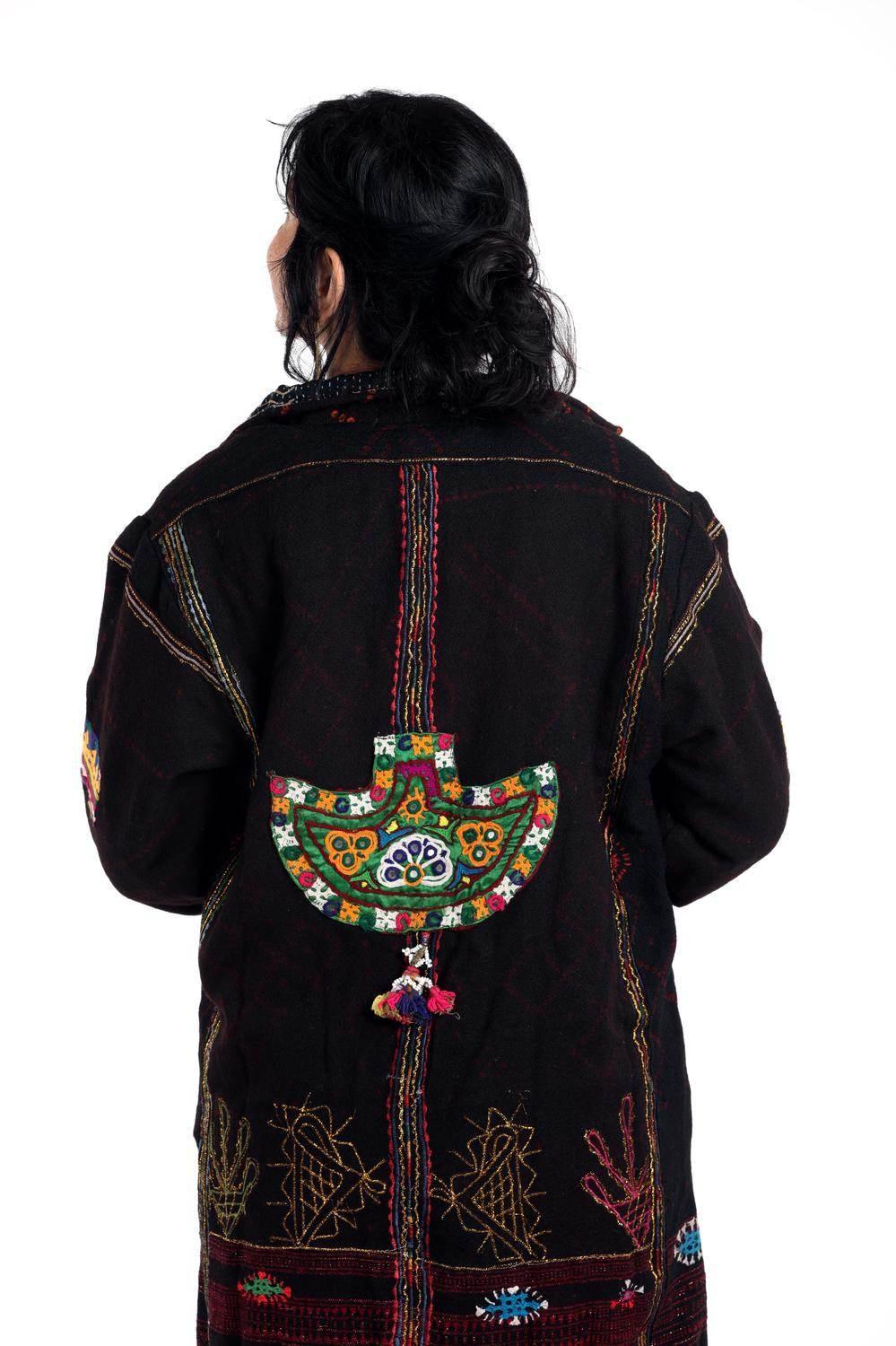 Hand-embroidered Patches Merino Wool Coat