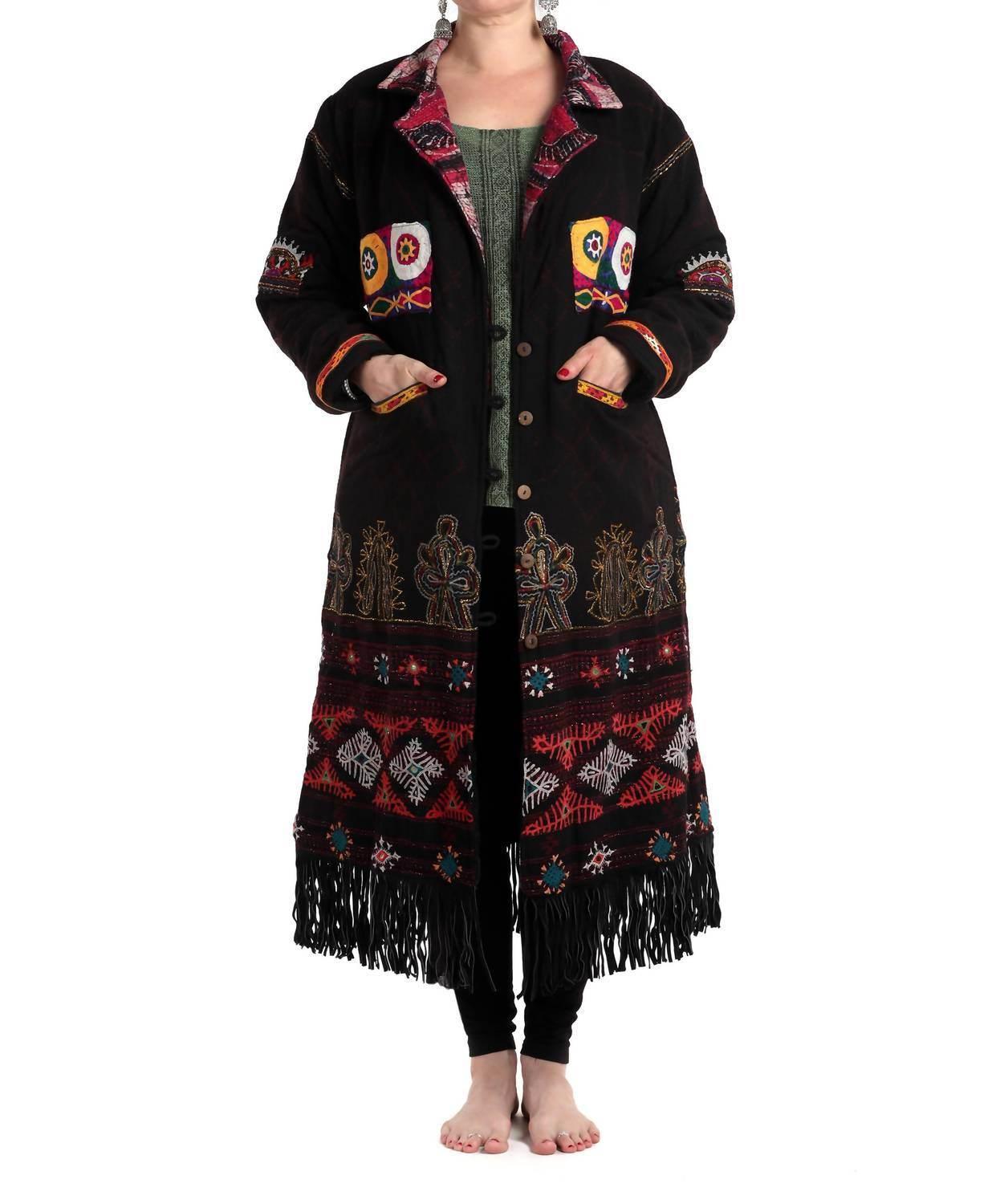 Hand-embroidered Patches Merino Wool Coat