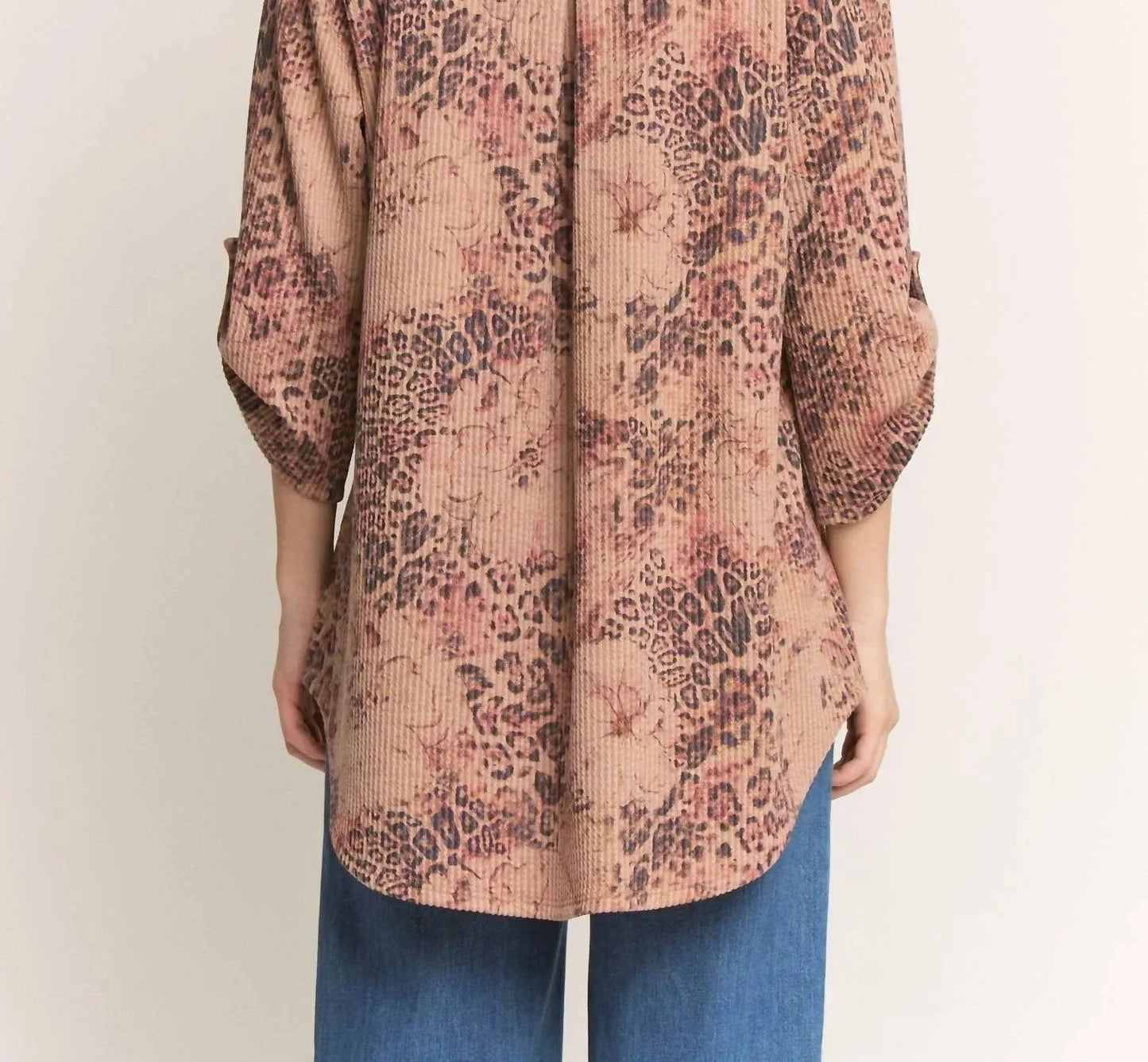 Stehkragen-Oberteil mit Animal-Print