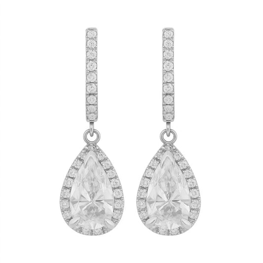 Women's Moissanite Pear Shape Halo Drop Huggie Earrings