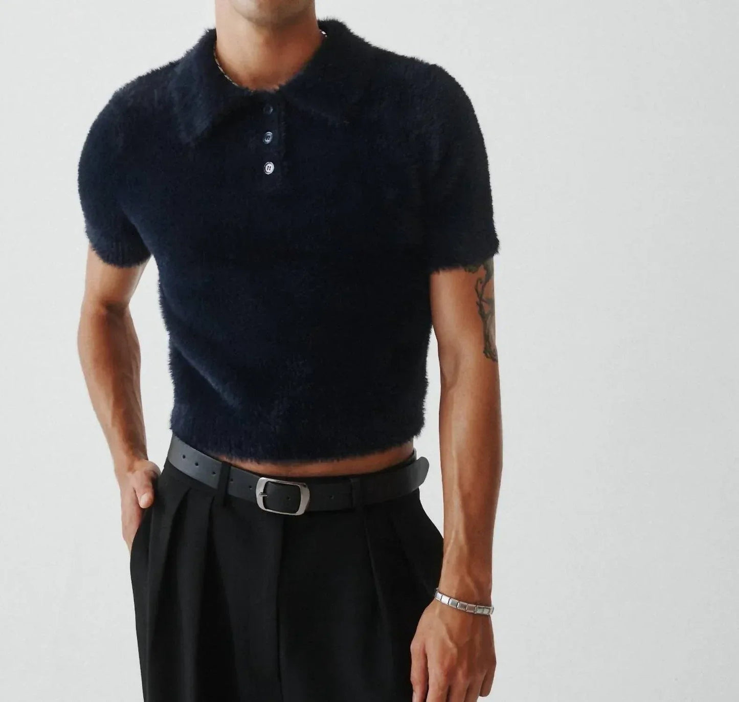 Fuzzy Cropped Polo Shirt