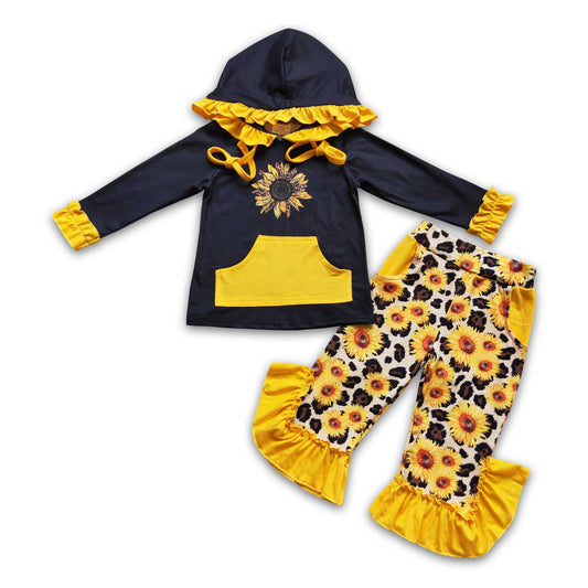 Sonnenblumen Siebdruck Hoodie Tasche Hose Winterkleidung