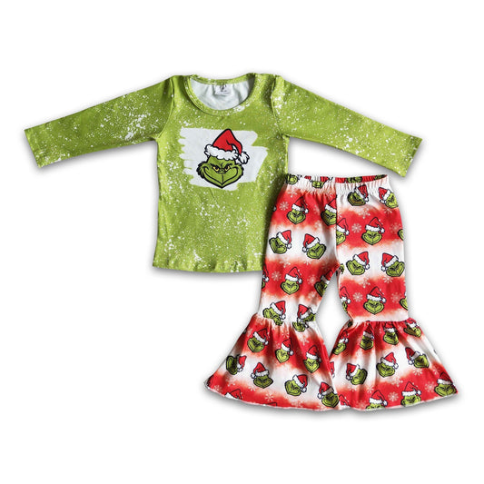 Grünes Gesicht gebleichtes Hemd Hose Mädchen Weihnachtskleidung
