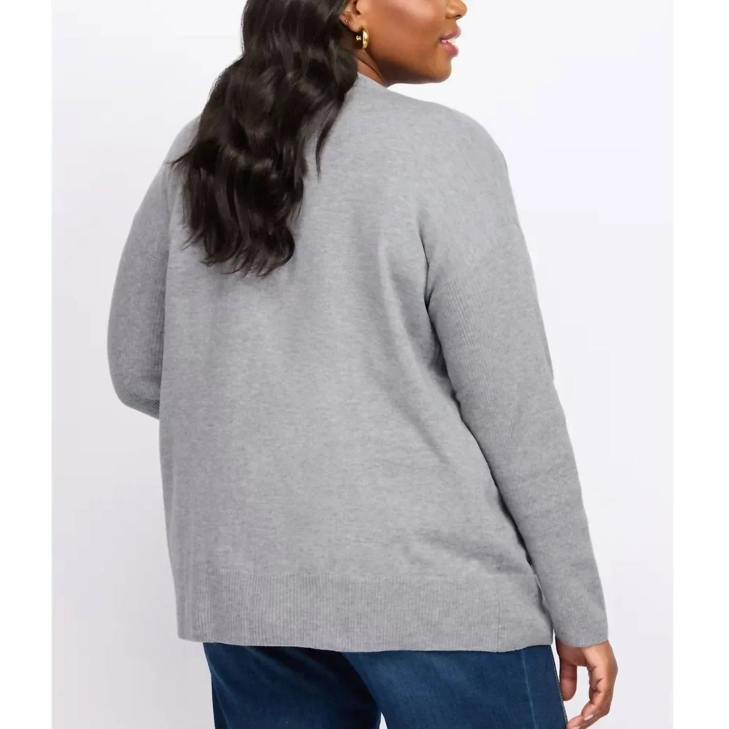 Button-Front-Strickjacke mit Taschen im Preppy-Stil – Plus