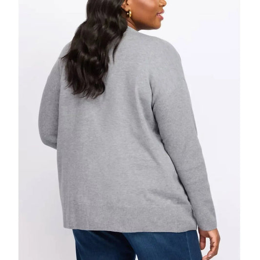 Button Front Cardi Pocketed Preppy Sweater - Plus