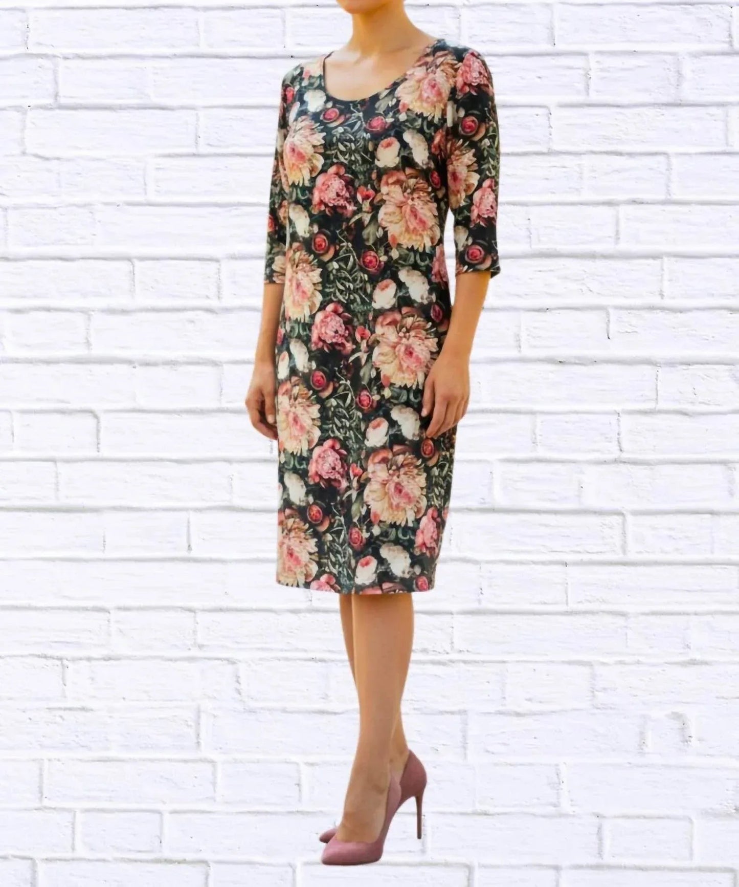 Vintage-Midi-Strickkleid mit Blumenmuster