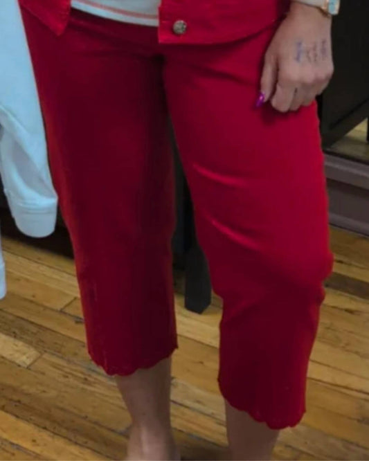 FIRESIDE PULL ON CAPRI WITH EMBROIDERY SCALLOPED HEM