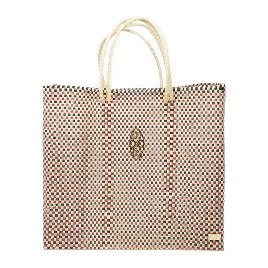 Women's Medium Woven Checkered Regular Strap Tote Bag
