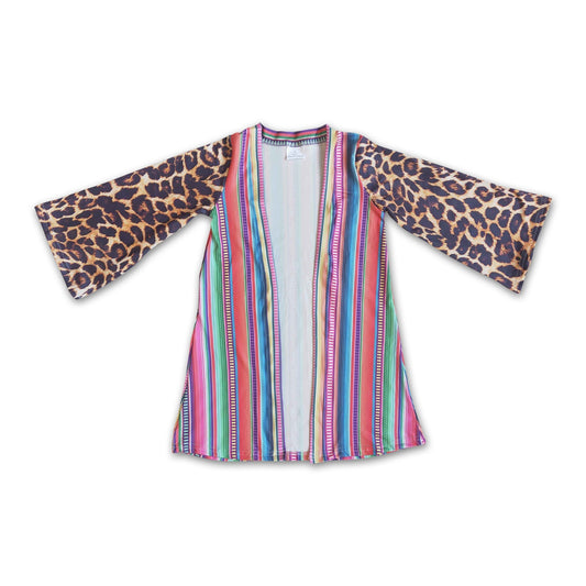 Mädchen Leoparden Serape Gestreifte Strickjacke