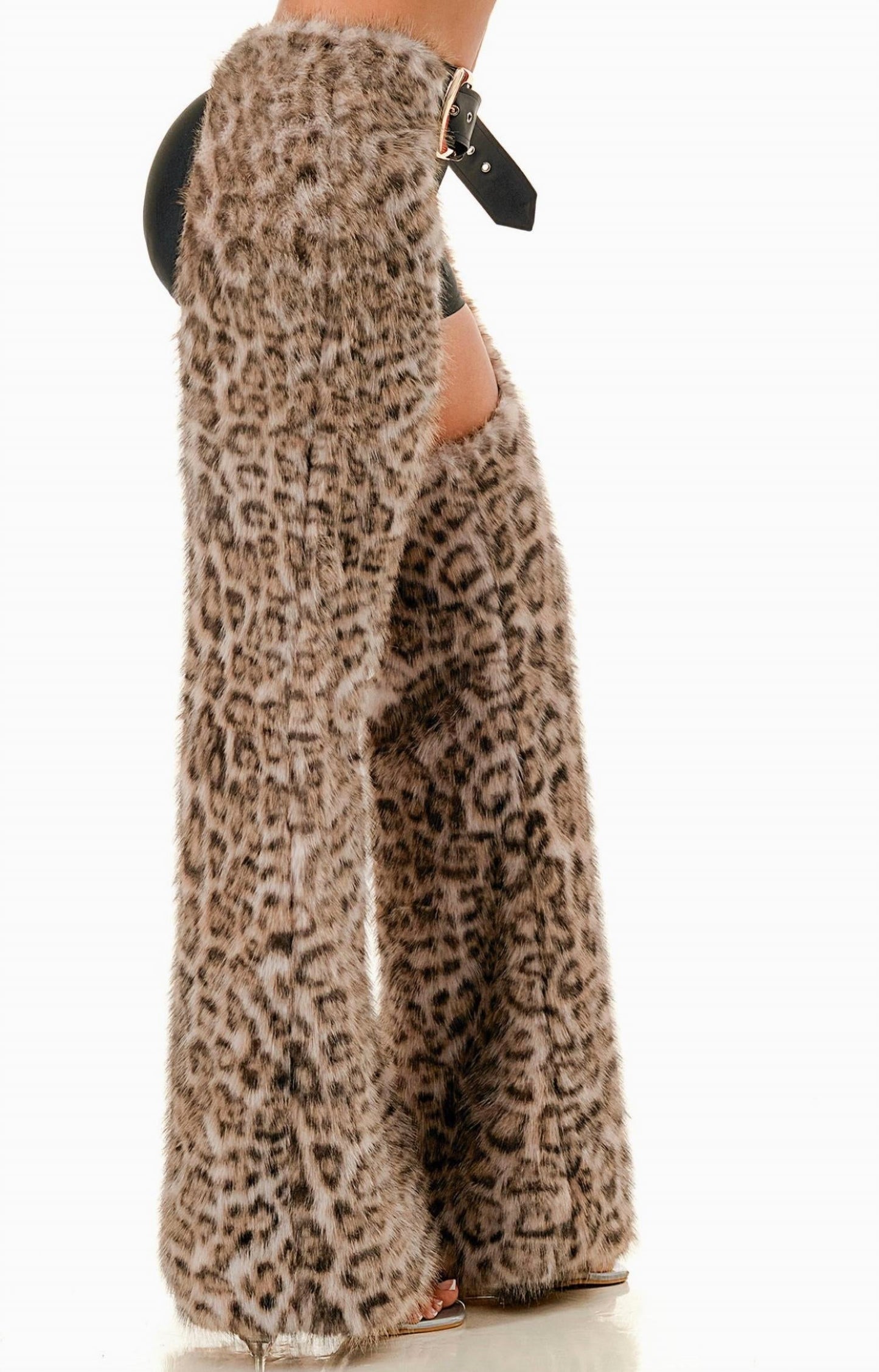 Kunstpelz-Leopardenmuster-Chaps-Hose – Übergröße