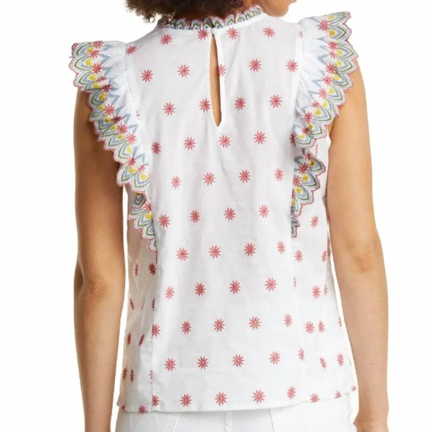 Ärmelloses Oberteil aus Broderie Anglaise