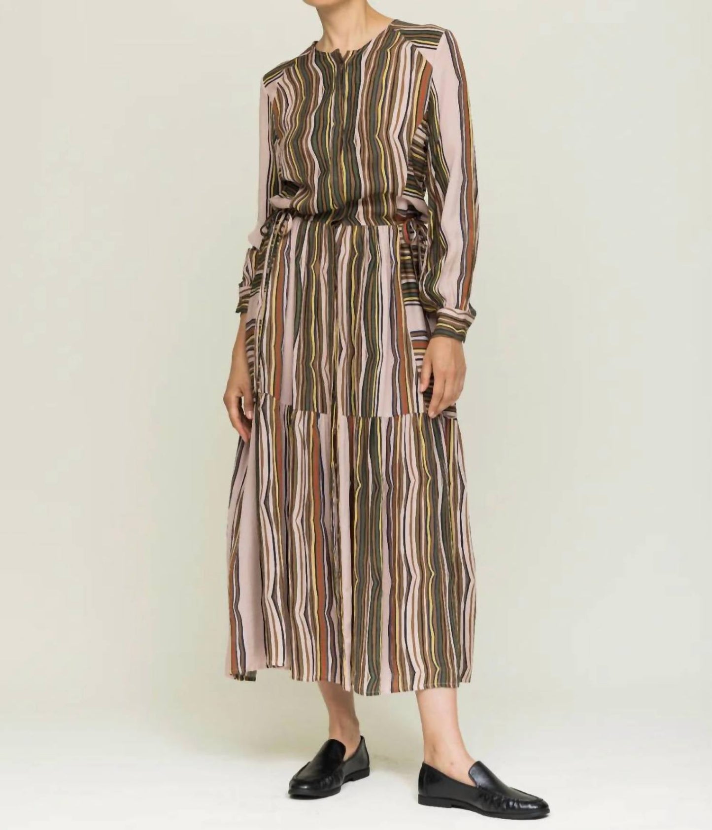 Midi-Kleid aus Perl-Doppelgeorgette mit Schiefer-Print