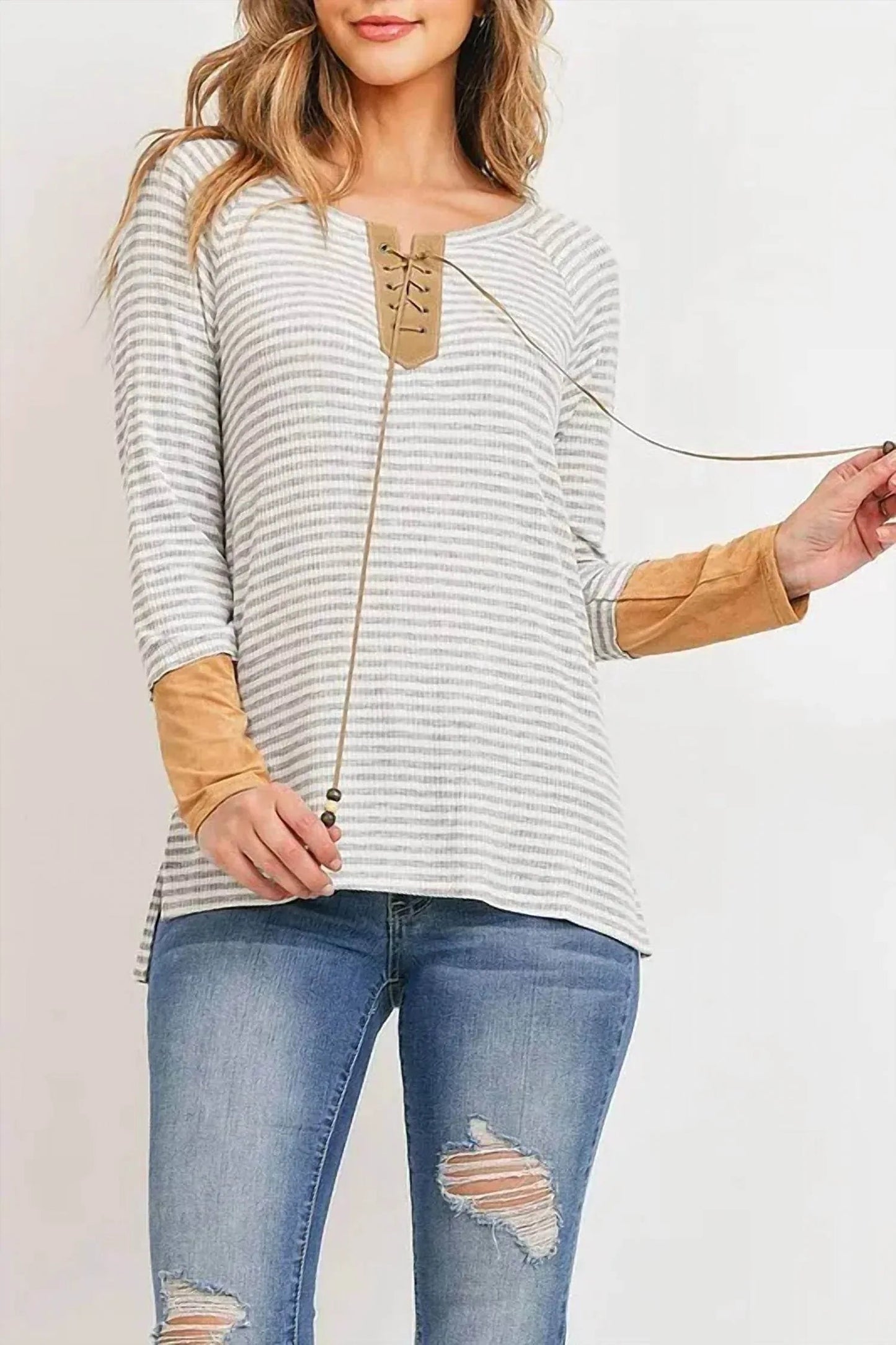 LACE UP STRIPE TOP