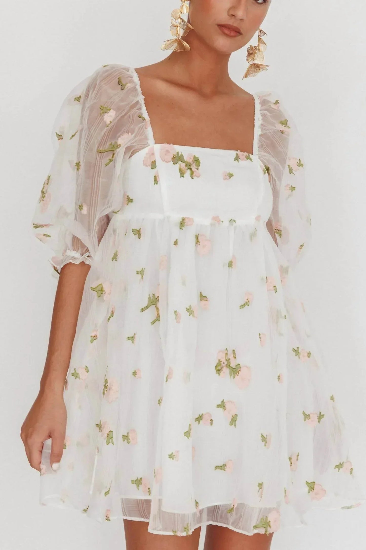 Florales Jacquard-Organza-Minikleid