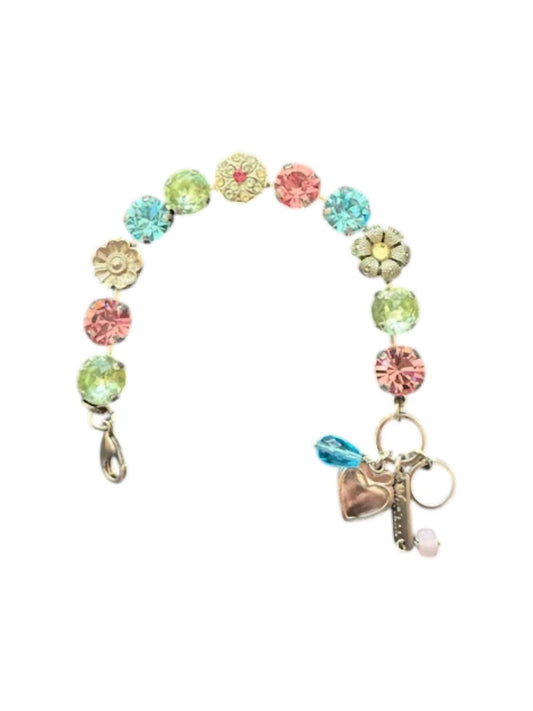 Women's Spring Flowers 1/2" Stones In Rhodium Setting Bracelet