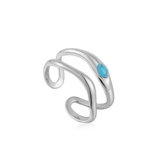 Women's Turquoise Wave Double Band Adjustable Rings