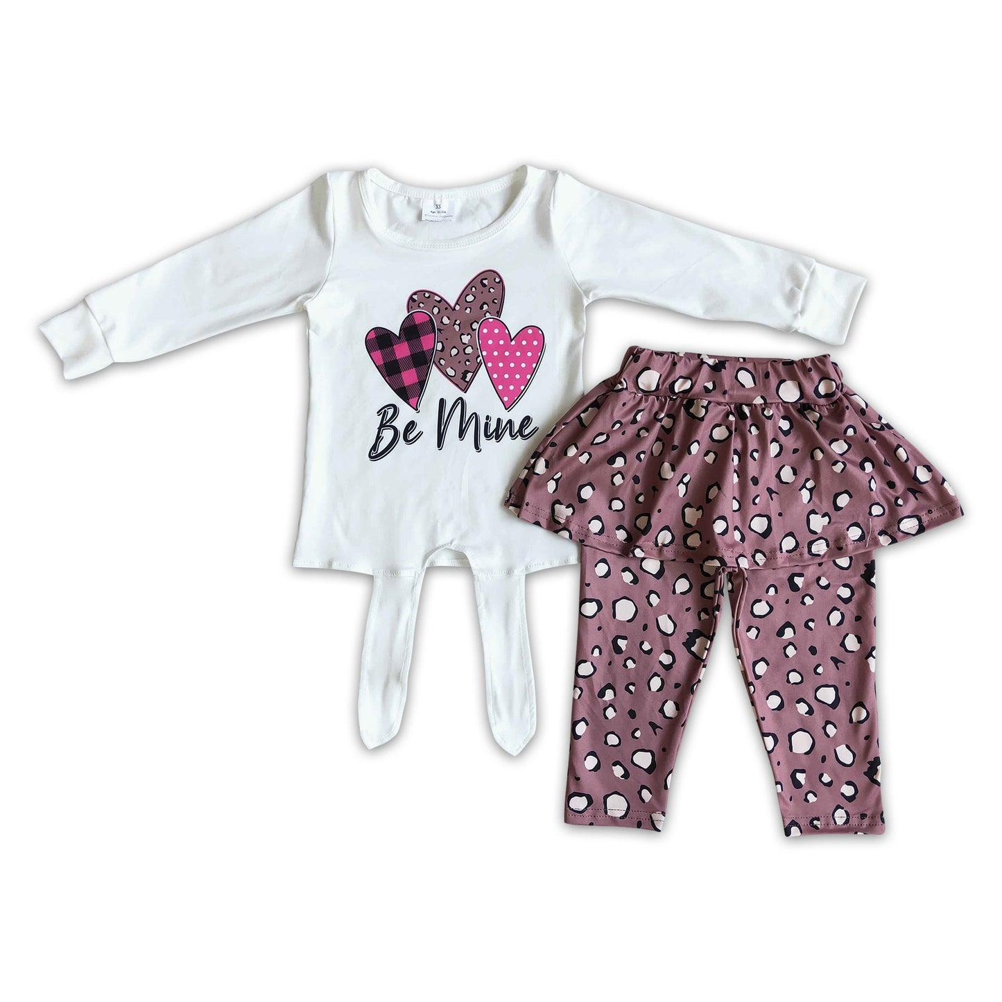 Sei mein Herz-Print-Shirt, Leo-Leggings, passender Rock, Boutique-Valentinstags-Outfits für Mädchen
