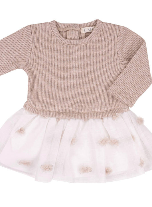 Mädchen Rippstrickkleid mit Lurex und Plumetis Voile