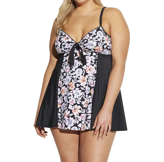 Women's Swim Wallflower Plus Size Tie Front Swimdress