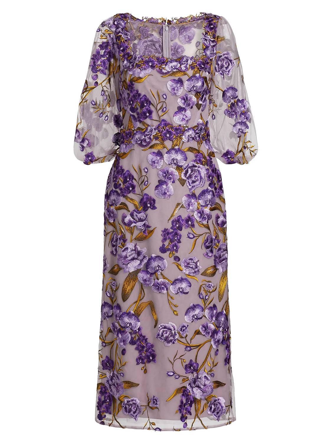 Cocktailkleid aus besticktem Tüll mit Orchideen- und Rosenmotiv