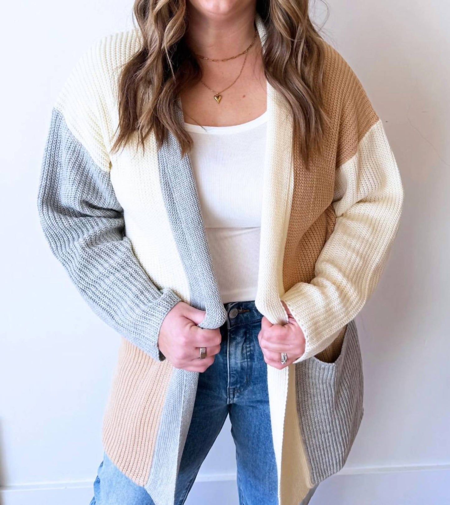 Striped Cardigan With Patch Pockets