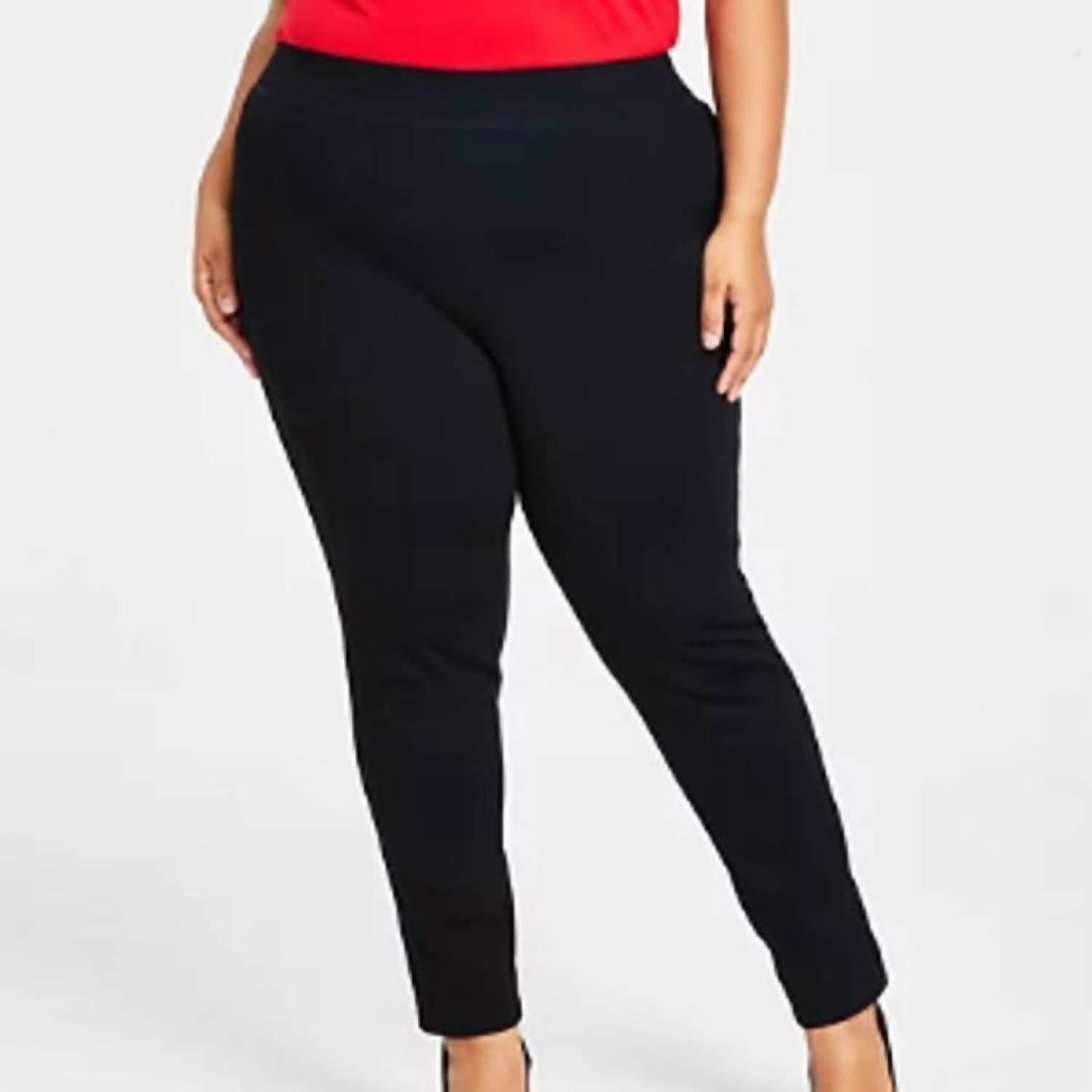 Große Größen Skinny-Leg Pull-On Mid-Rise Basic Schwarze Ponte-Hose