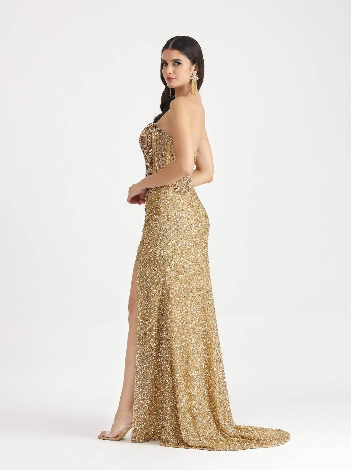Sequin Sweetheart Neck Gown With High Slit