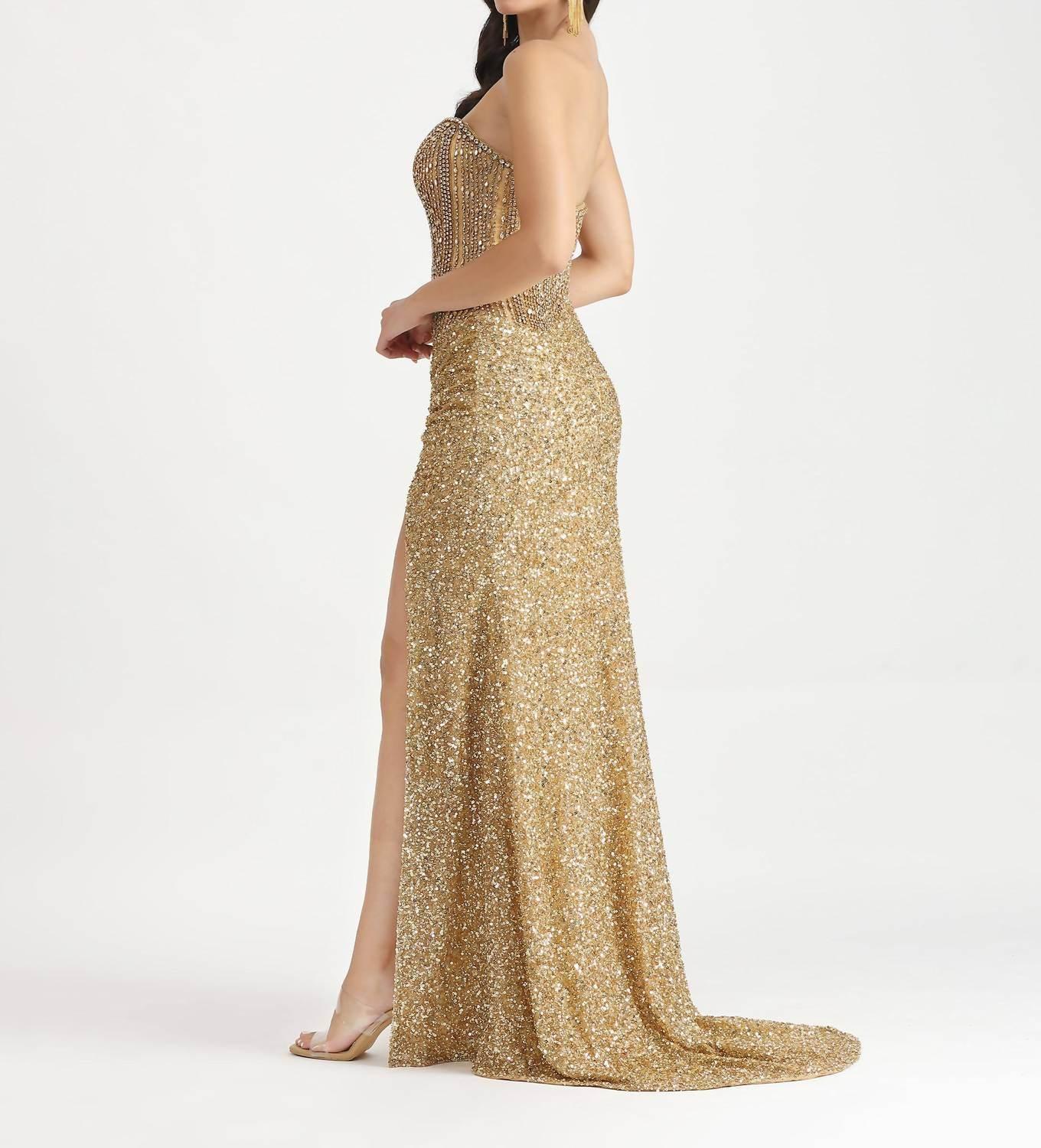 Sequin Sweetheart Neck Gown With High Slit