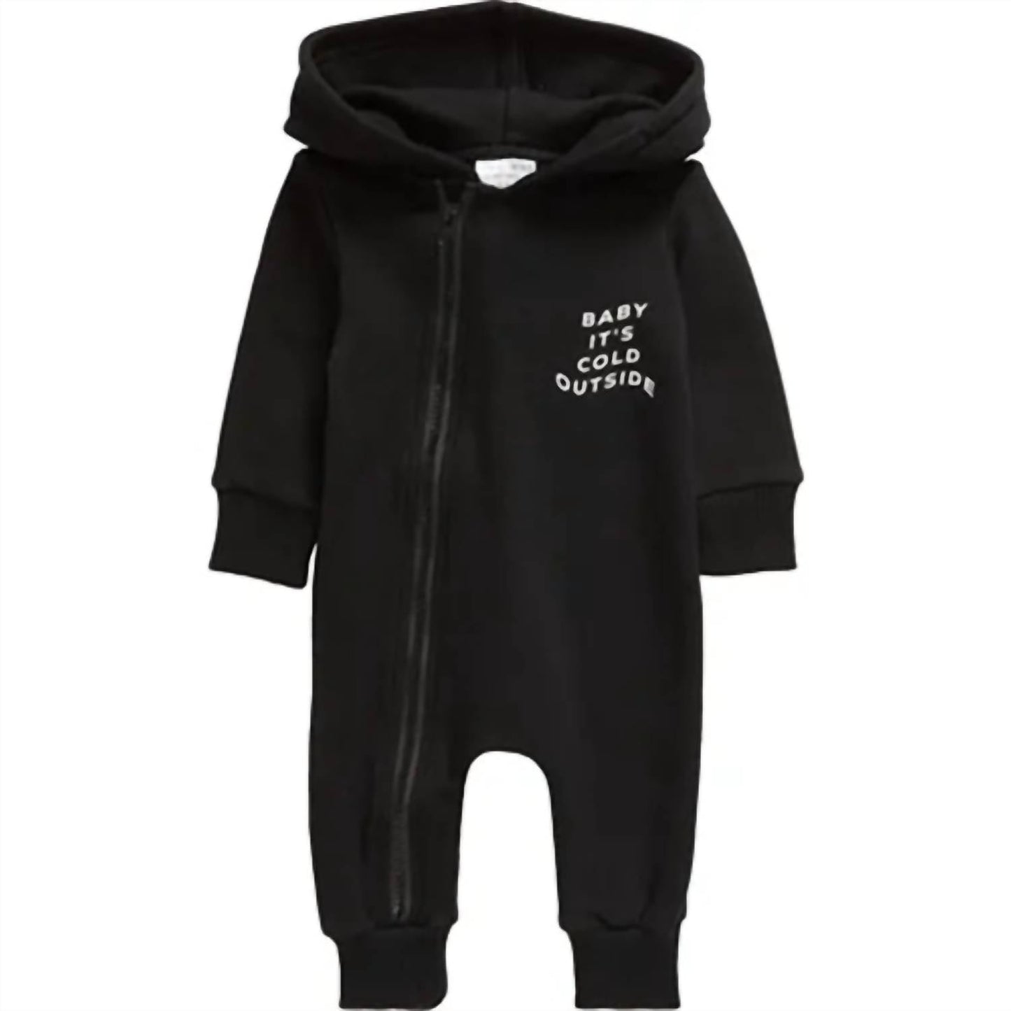 Langärmliger Kapuzen-Strampler für Jungen mit Aufschrift „Baby, It’s Cold“