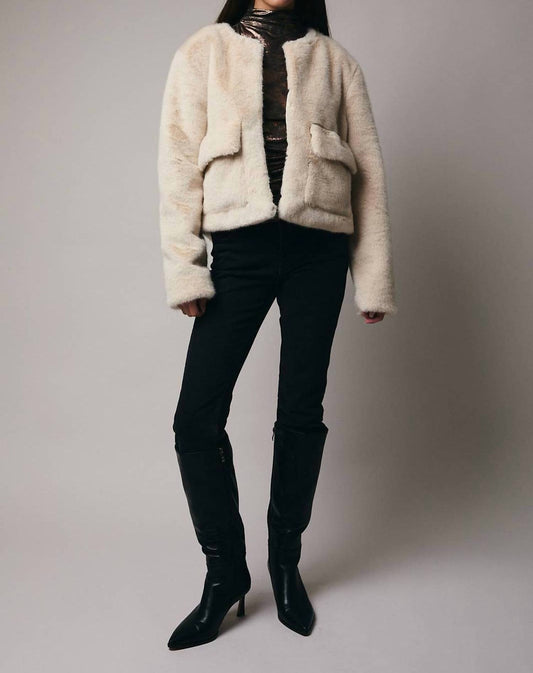 Cropped Long Sleeve Fur Coat