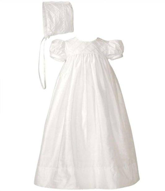 Taufkleid für Mädchen aus Seidendupion mit Gittermuster-Oberteil